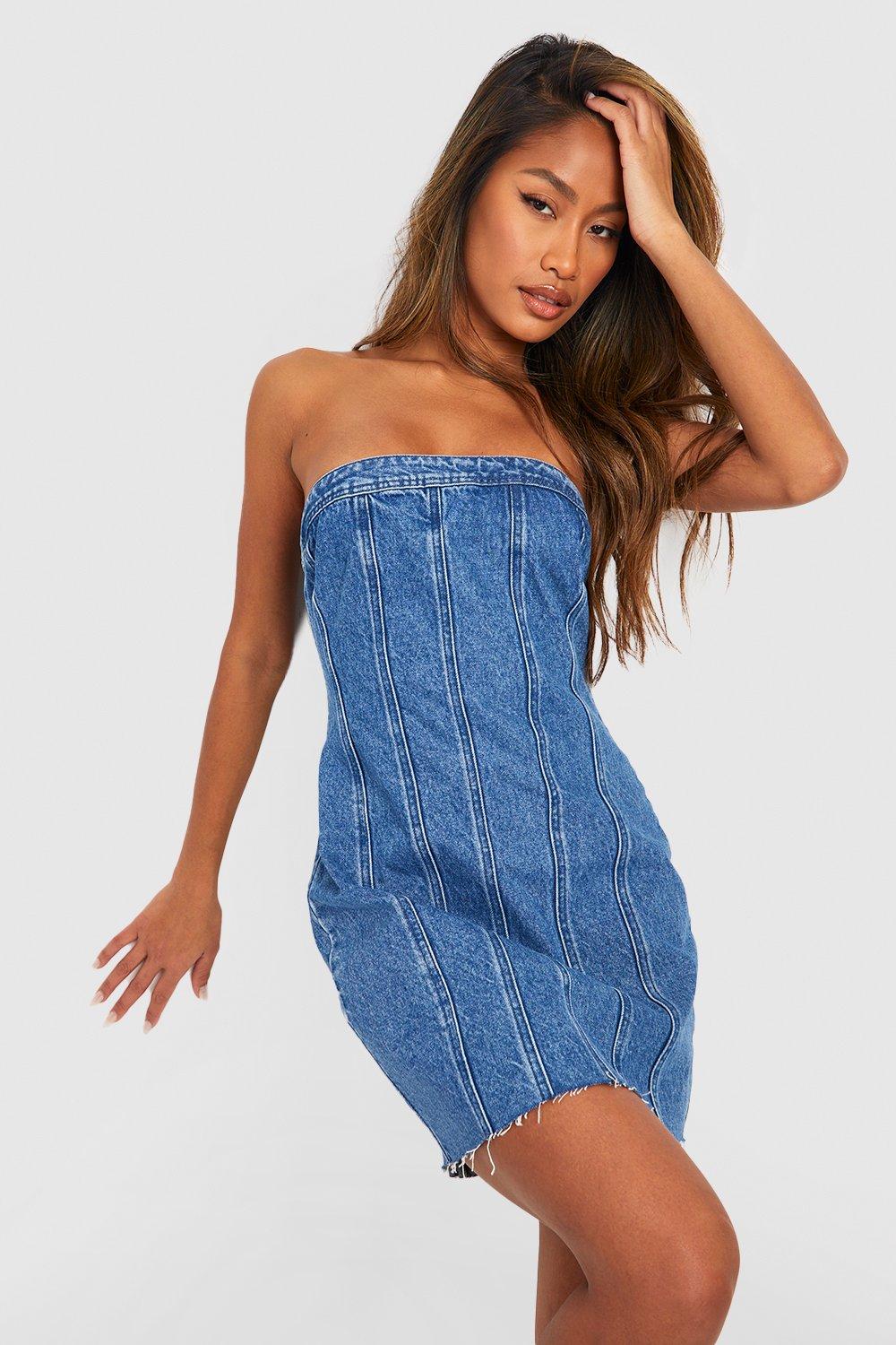 Robe en jean epaule denudée hot sale